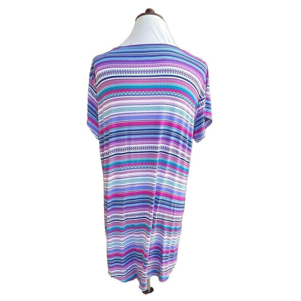 Natural Reflections Blue Tribal Stripe Multi Color Loose Fit Sleep Shirt Size L - Picture 2 of 16